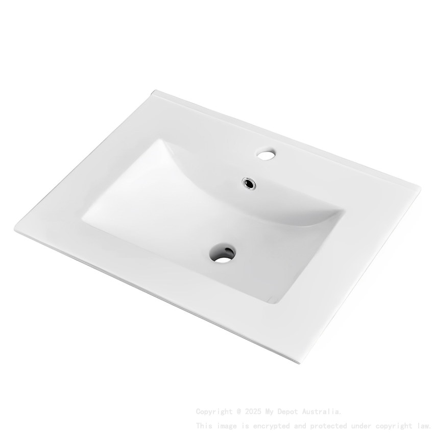 755*463*175mm Gloss White Crete Fine Ceramic Counter Top One Tap Hole Overflow 32mm Waste