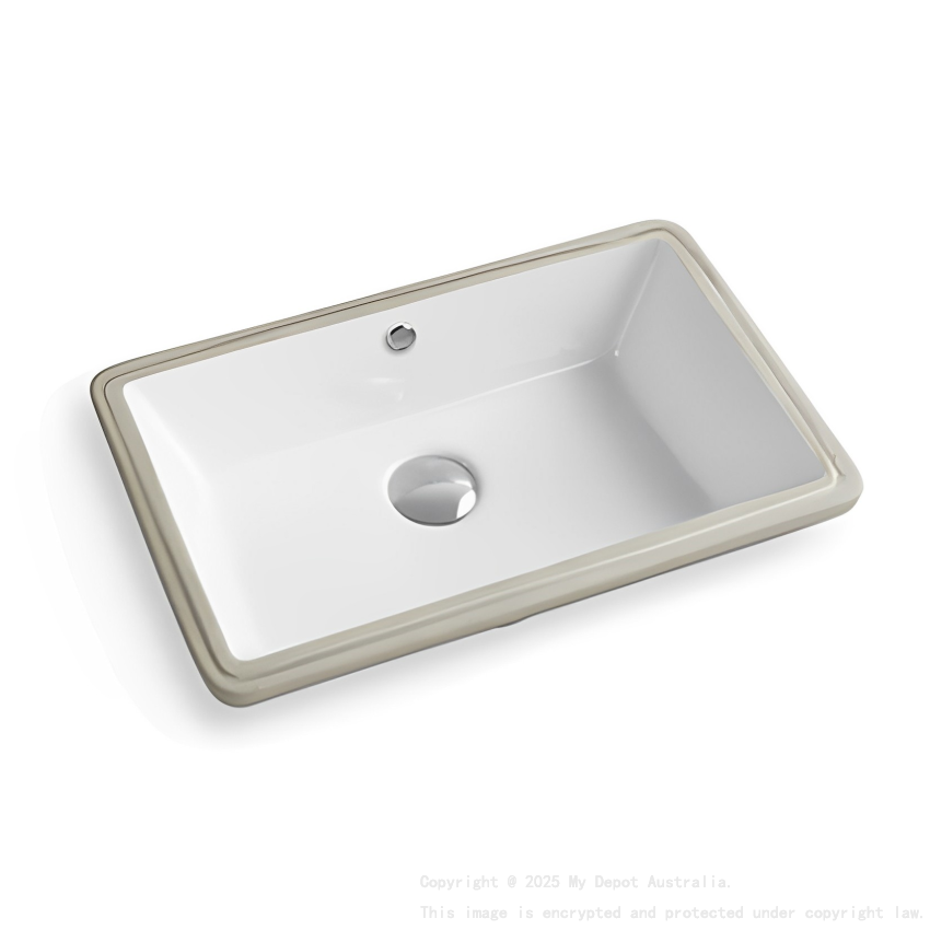 525*345*185mm Gloss WhitCrete Fine Ceramic Under Counter BasinWith Overflow 32mm Waste