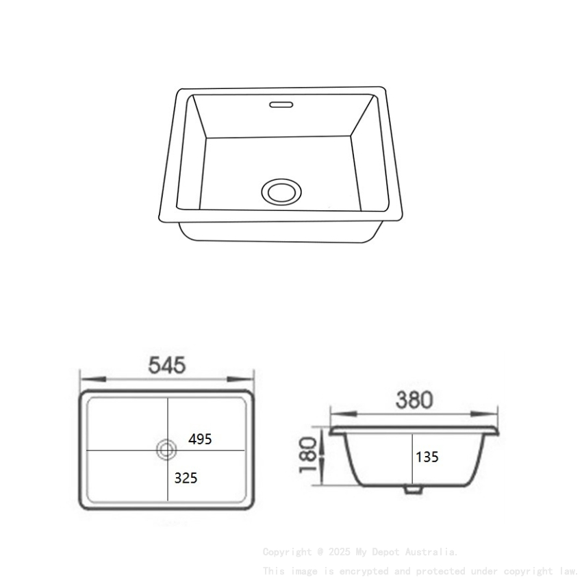 545*380*180mm Gloss White Crete Fine Ceramic Under Counter Basin With Overflow 32mm Waste