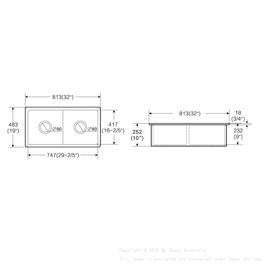 Size:813*483*254mm Matte Black Procida Fine Fireclay Inset/Undermount Sink Double Bowl Grid And Waste Included