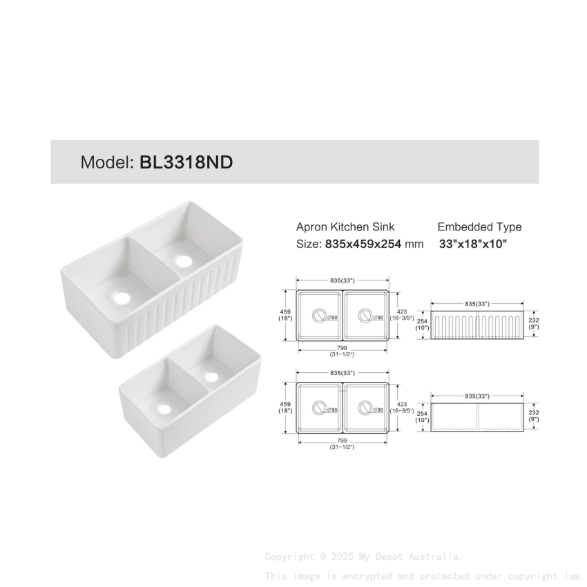 Size:835*459*254mm Bowl Size:390*423*232mm*2 Gloss White Rocca Fine Fireclay Farm House Buttler Sink Double Bowl