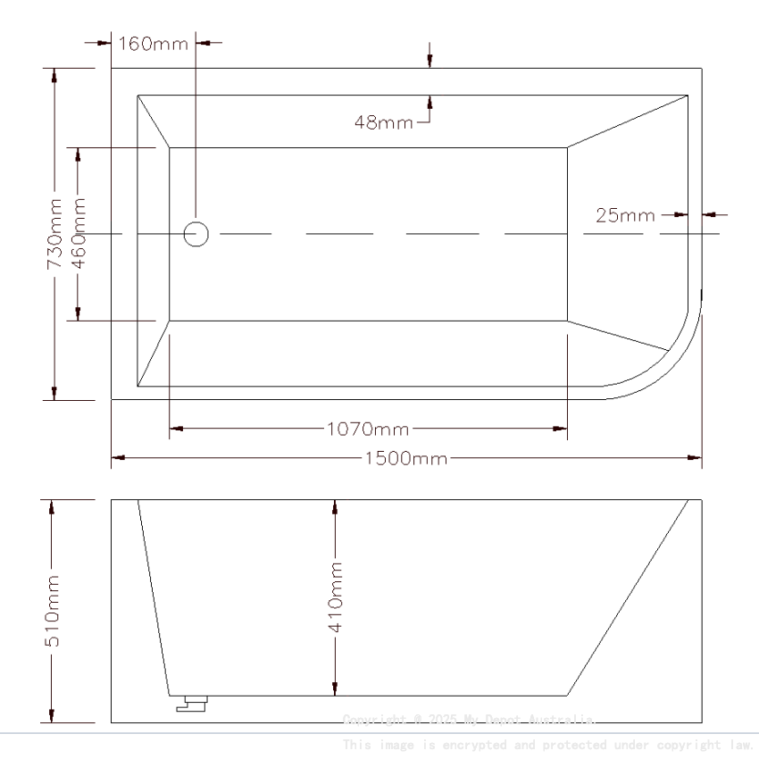 1500X730X510mm Gloss White Clayton Free Standing Bath Left Corner None Overflow 40mm Waste And Pipe Supplied