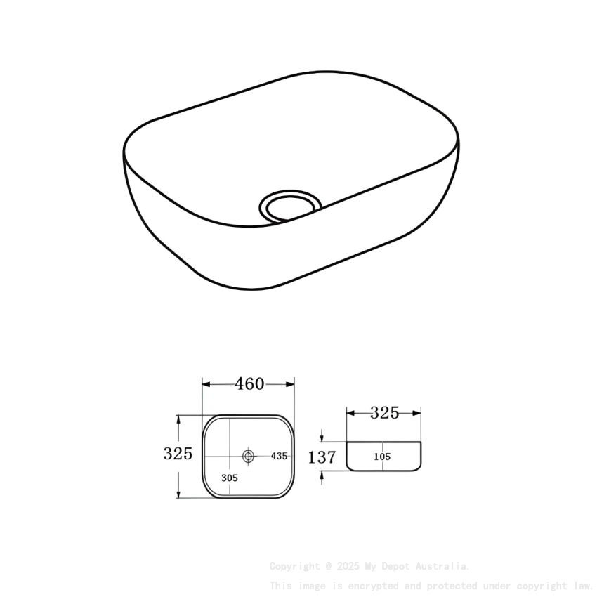 460*325*137mm Matte Black Ellips Fine Ceramic Above Counter Basins Non Overflow 32mm Waste