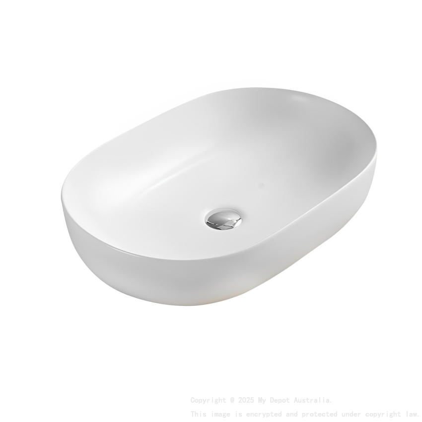 490*350*140mm Matte White Ellips Fine Ceramic Above Counter Basins Non Overflow 32mm Waste