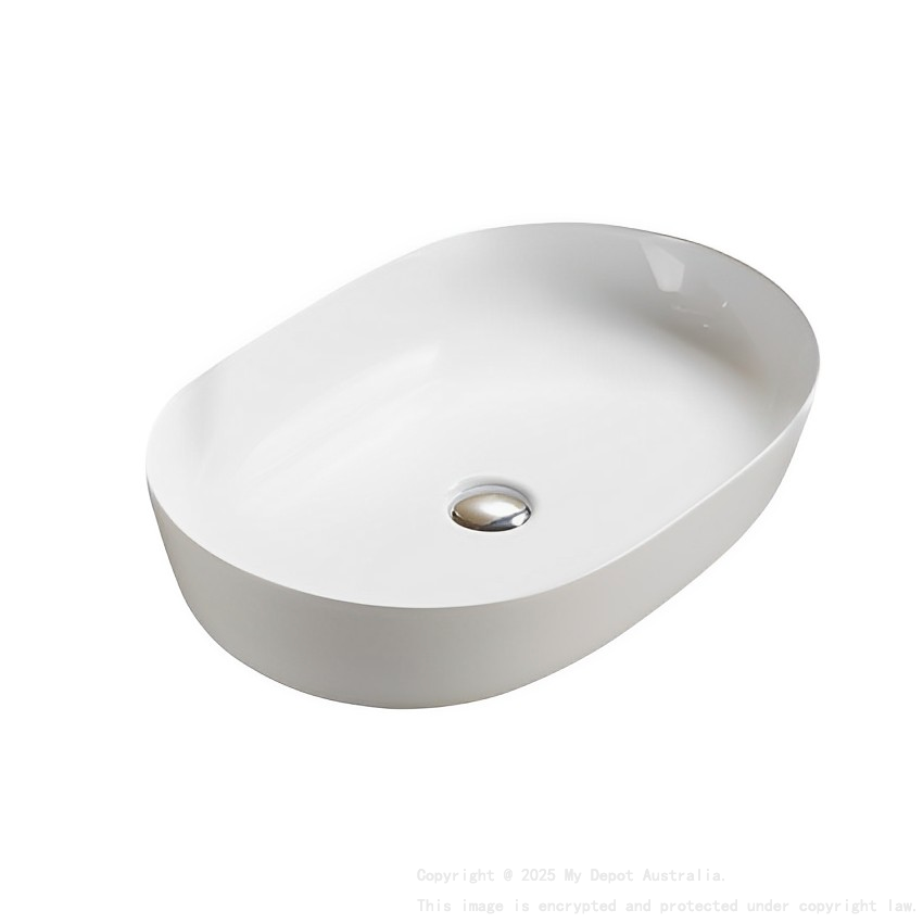 490*350*140mm Gloss White Ellips Fine Ceramic Above Counter Basins Non Overflow 32mm Waste