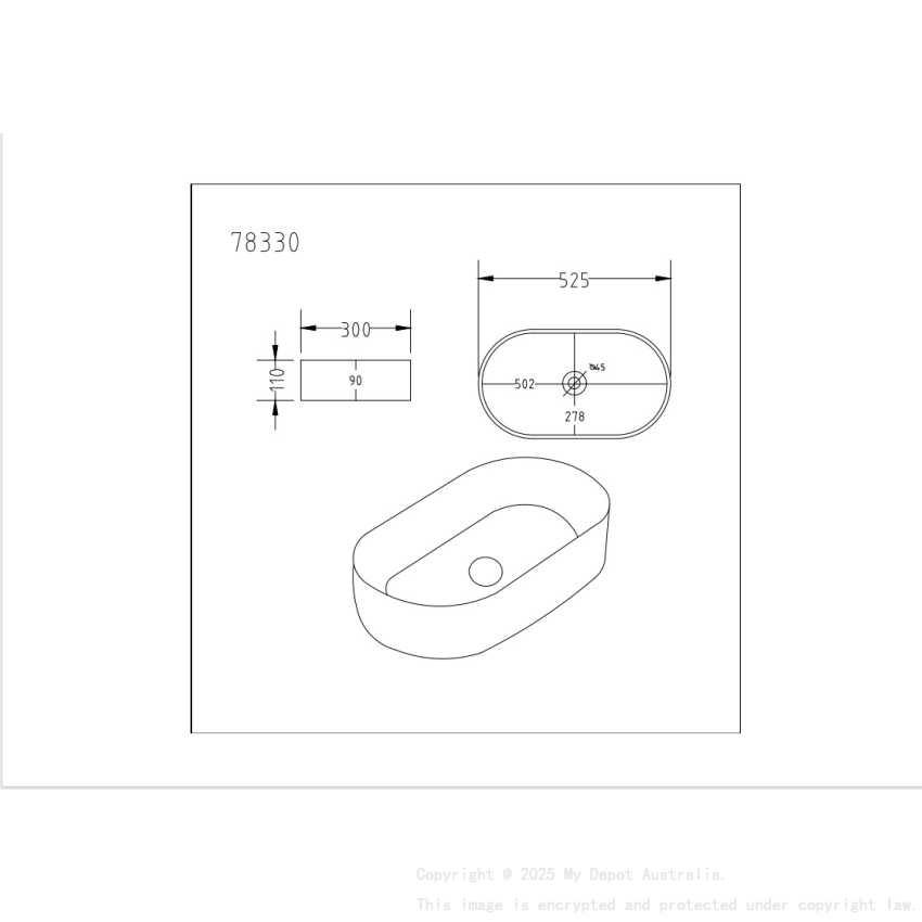 525*300*110mm Matte White Ellips Fine Ceramic Above Counter Basins Non Overflow 32mm Waste