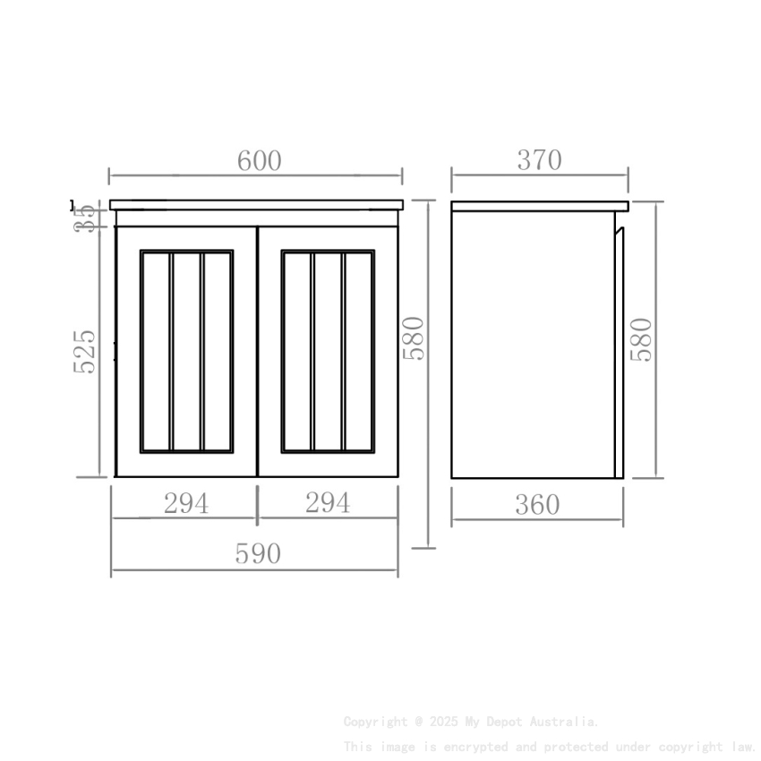 590*360*560mm Matte Black Archill Federation Wall Hung Ensuite PVC Cabinet 