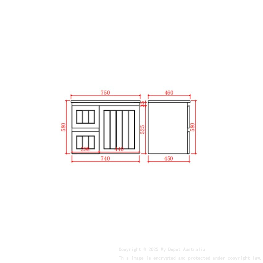 740*455*560mm Matte Black Archill Federation Wall Hung Ensuite PVC Cabinet Left Hand Drawer