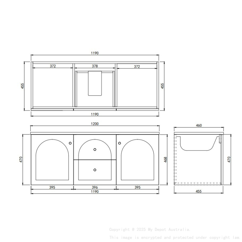 1190*455*470mm Matte Grey Chester Federation Wall Hung PVC Cabinet