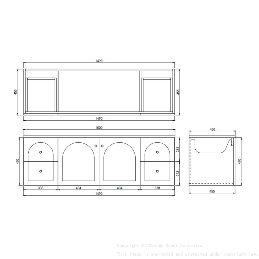 1490*455*470mm Matte White Chester Federation Wall Hung PVC Cabinet