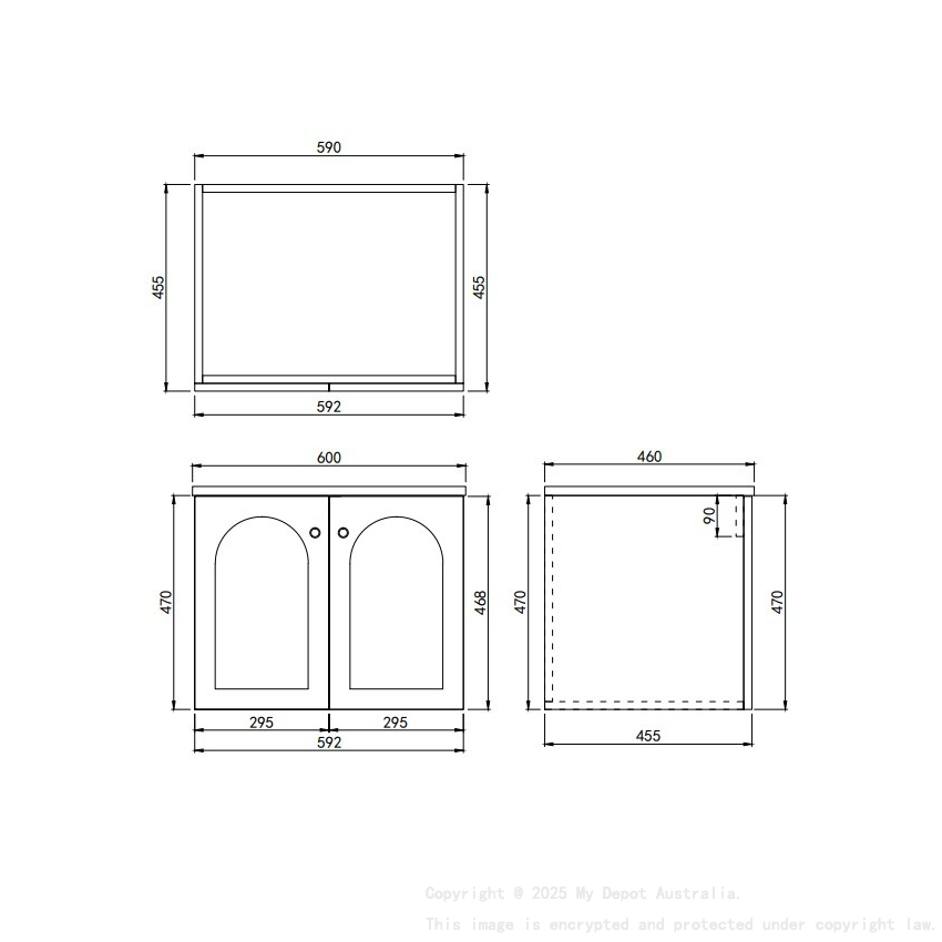 590*455*470mm Matte White Chester Federation Wall Hung PVC Cabinet