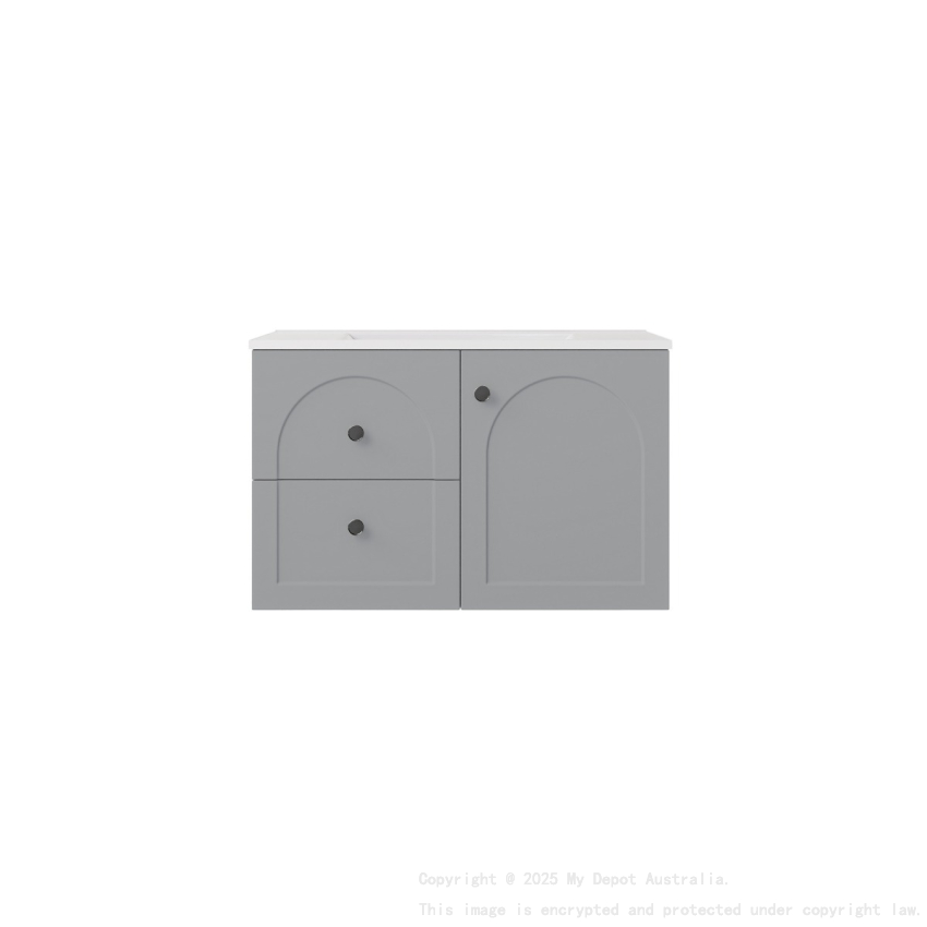 740*455*470mm Matte Grey Chester Federation Wall Hung PVC Cabinet,Left Hand Drawers