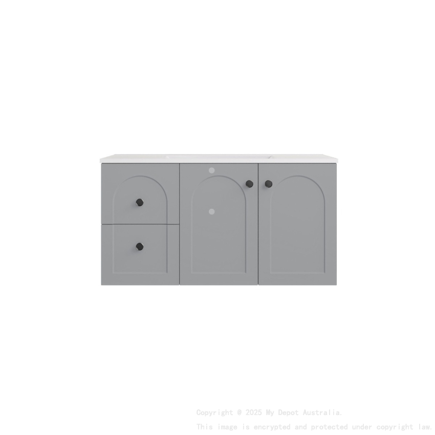 890*455*470mm Matte Grey Chester Federation Wall Hung PVC Cabinet,Left Hand Drawers