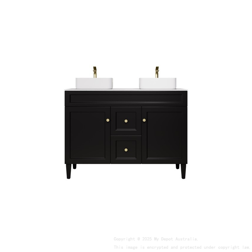 1190X455X860 Matte Black Harold Federation Free Standing PVC Cabinet For Double Bowl