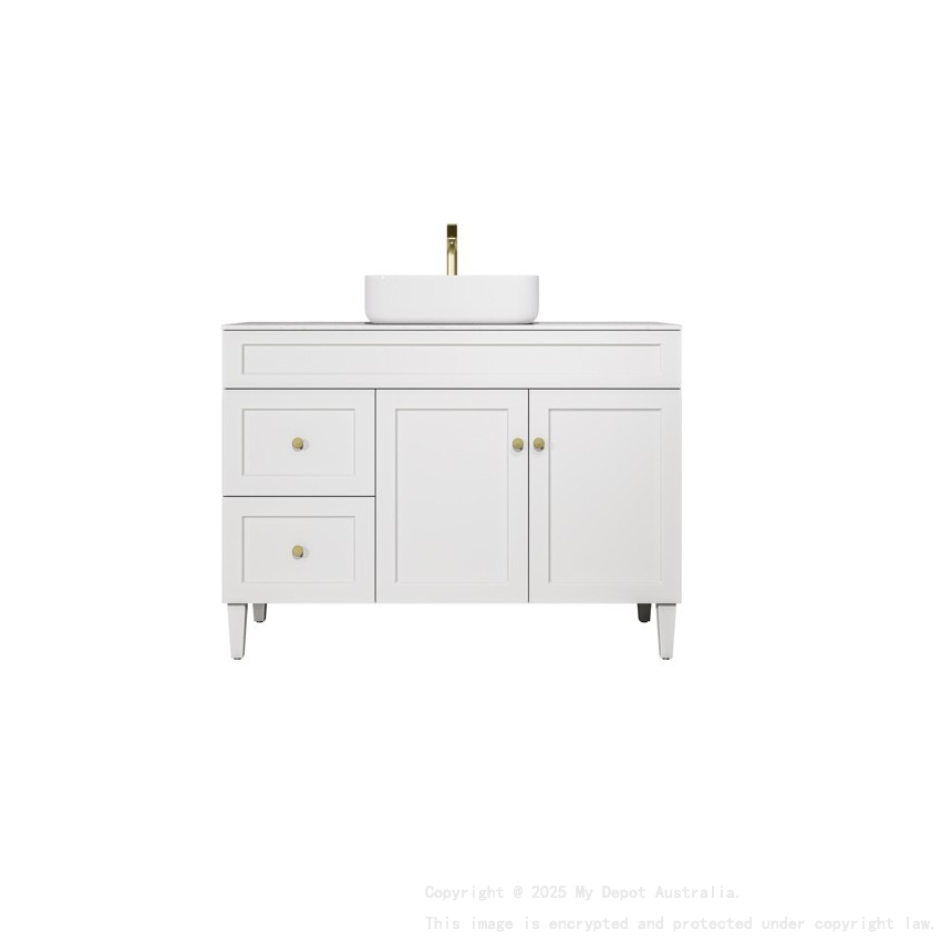 1190X455X860mm Matte White Harold Federation Free Standing PVC Cabinet Left Hand Drawers
