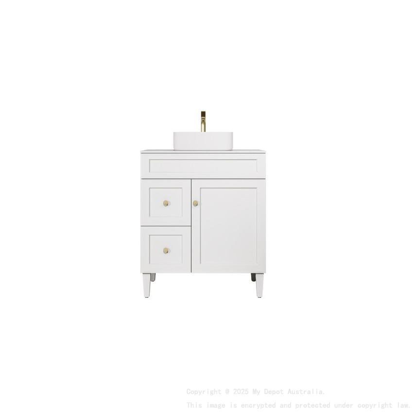 740X455X860mm Matte White Harold Federation Free Standing PVC Cabinet Left Hand Drawers