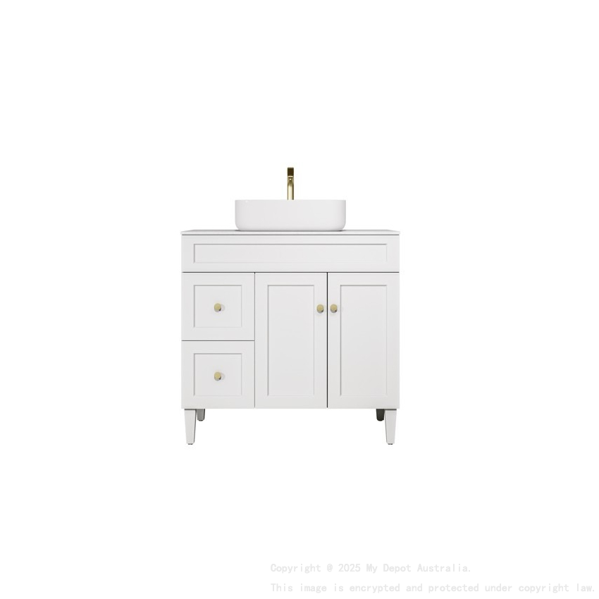 890X455X860mm Matte White Harold Federation Free Standing PVC Cabinet Left Hand Drawers