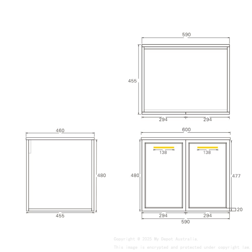 590*455*470mm Kingsley Federation Matte Black Wall Hung PVC Cabinet 