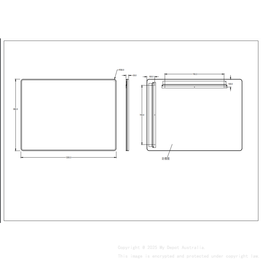 1200X900X35mm Matt Black Recta Framed Mirror