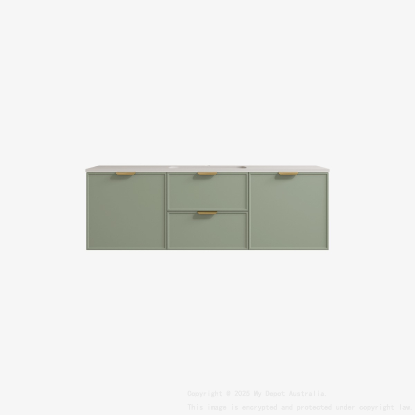 1490*455*560mm Olive Green Madura Federation Wall Hung PVC Cabinet Left Hand Drawers