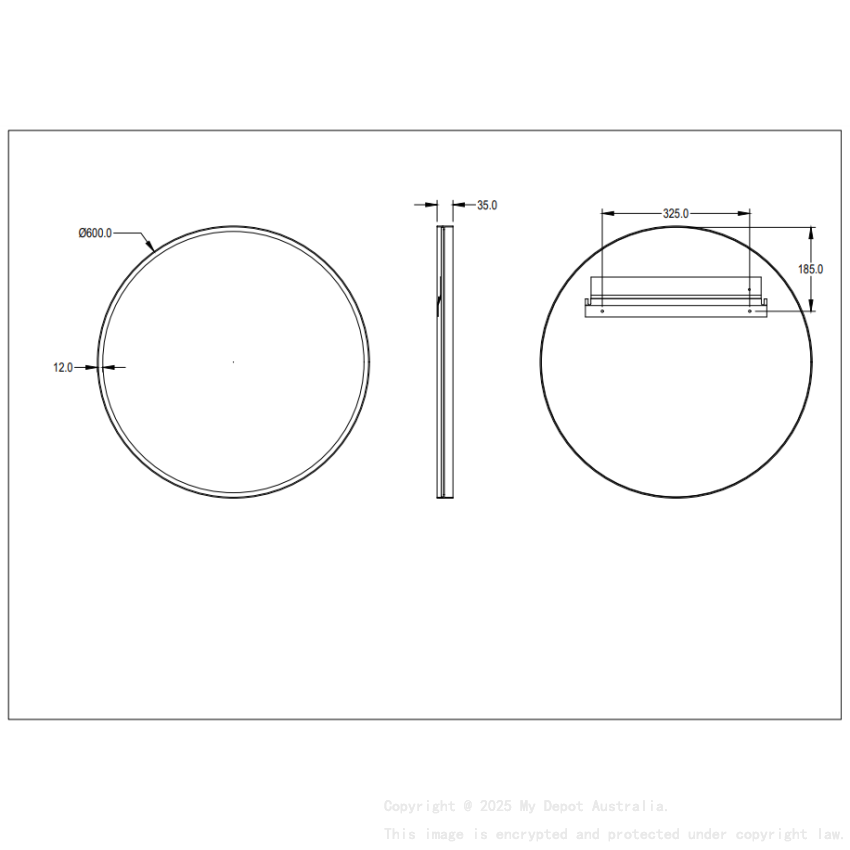 600X600X35mm Matte Black Orbis Frame Mirror