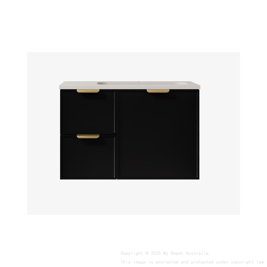 740*455*560mm Matte Black Madura Federation Wall Hung PVC Cabinet Left Hand Drawers