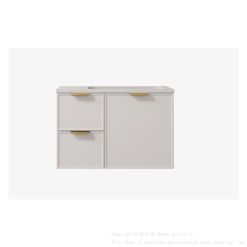 740*455*560mm Matte White Madura Federation Wall Hung PVC Cabinet Left Hand Drawers