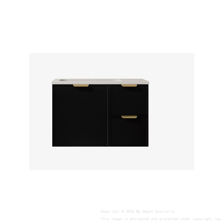 740*455*560mm Matte Black Madura Federation Wall Hung PVC Cabinet Right Hand Drawers