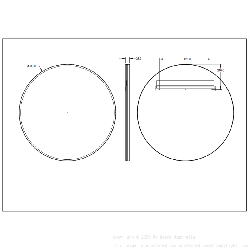 800X800X35mm Burshed Gold Orbis Frame Mirror