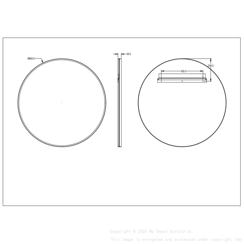 900X900X35mm Burshed Nickel Orbis Frame Mirror