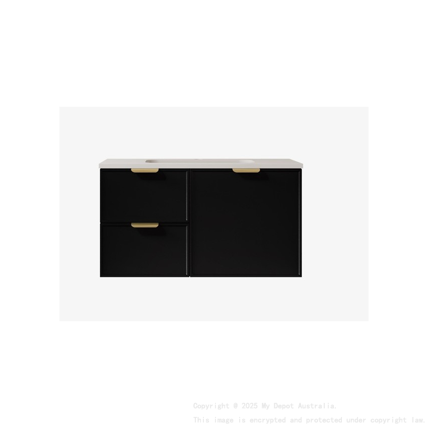 890*455*560mm Matte Black Madura Federation Wall Hung PVC Cabinet Left Hand Drawers