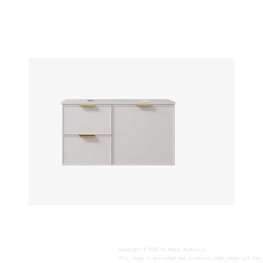 890*455*560mm Matte White Madura Federation Wall Hung PVC Cabinet Left Hand Drawers