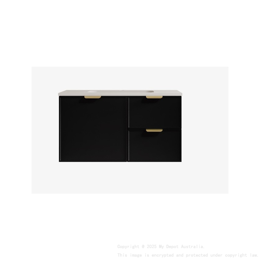 890*455*560mm Matte Black Madura Federation Wall Hung PVC Cabinet Right Hand Drawers