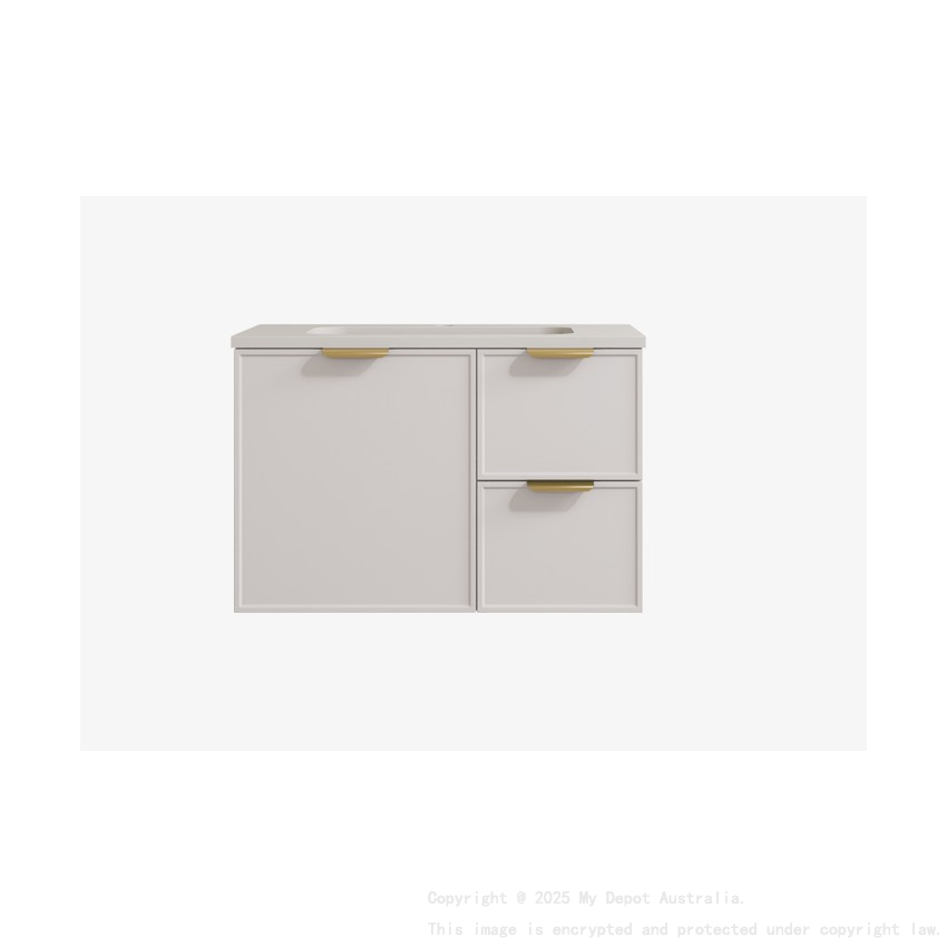 890*455*560mm Matte White Madura Federation Wall Hung PVC Cabinet Right Hand Drawers
