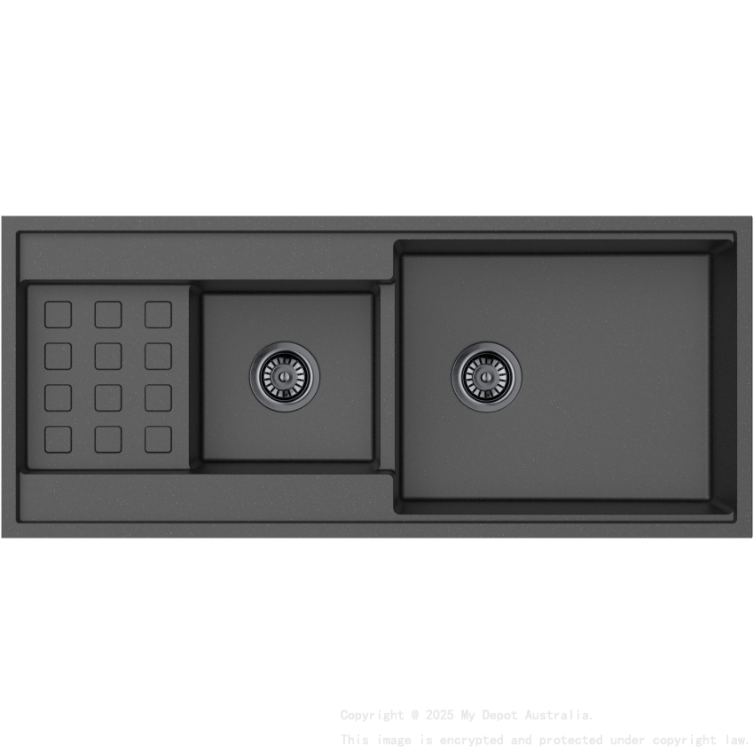 Size:1160*500*225mm Bowl Size:430*523*225mm+300*299*225mm Matte Black Gabrio Granite Sink With Work Station