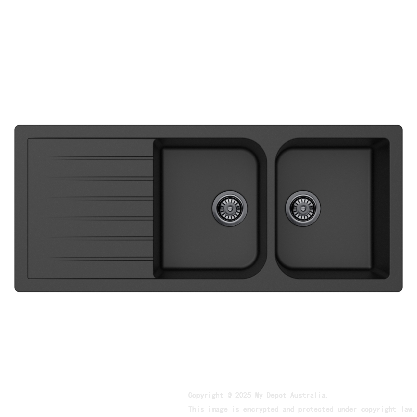 Size:1160*500*225mm Bowl: 339*418*208mm Matte Black Crete Granite Sink Double Bowl with Drainer