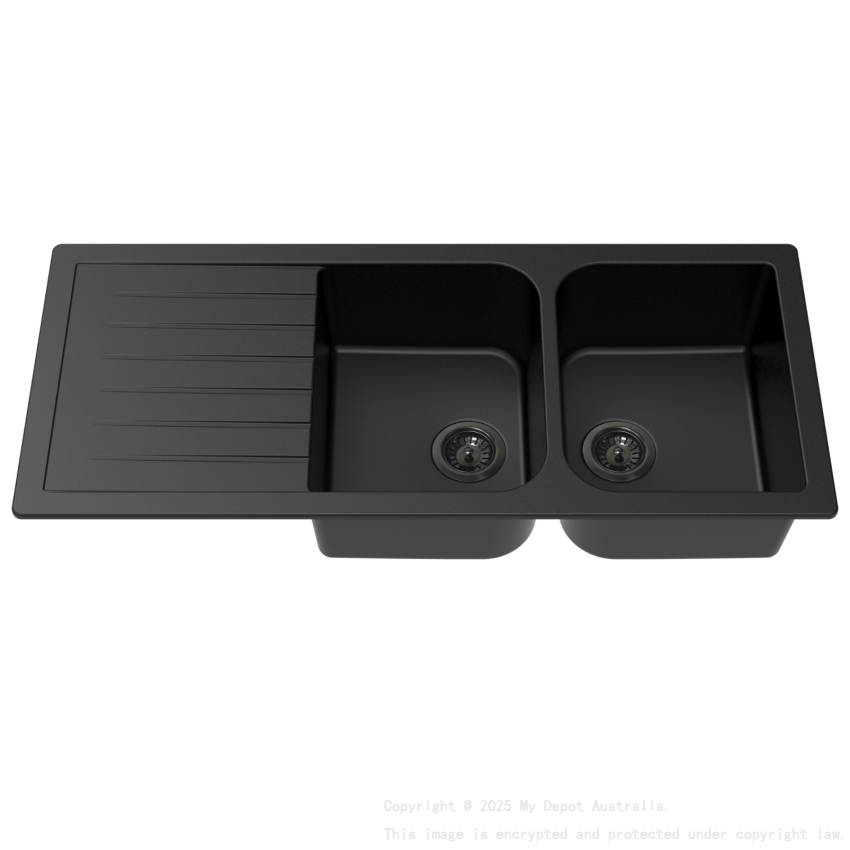 Size:1160*500*225mm Bowl: 339*418*208mm Matte Black Crete Granite Sink Double Bowl with Drainer