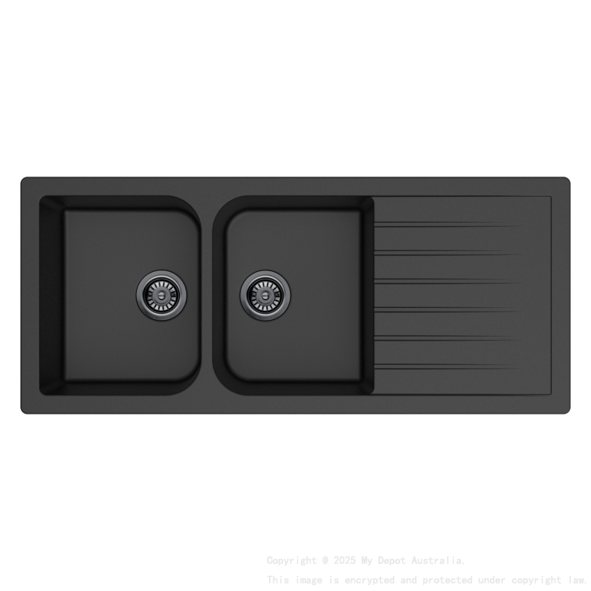 Size:1160*500*225mm Bowl: 339*418*208mm Matte Black Crete Granite Sink Double Bowl with Drainer