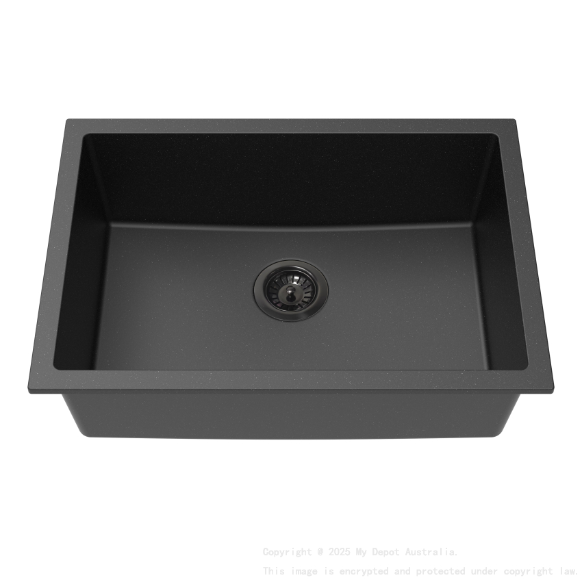 Size:660*460*225mm Bowl:397X598X225mm Matte Black Crete Granite Sink Single Bowl