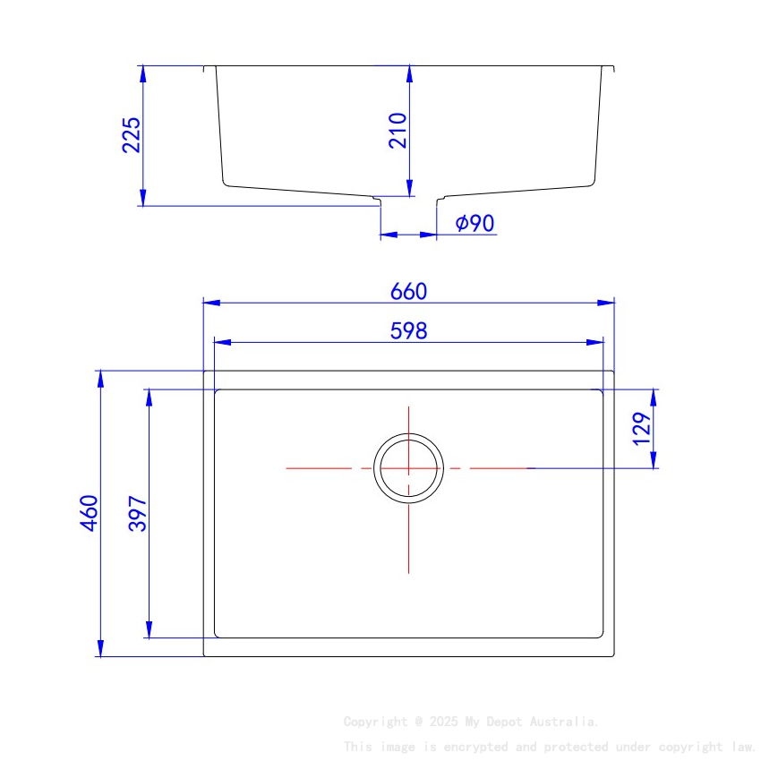 Size:660*460*225mm Bowl:397X598X225mm Matte Black Crete Granite Sink Single Bowl