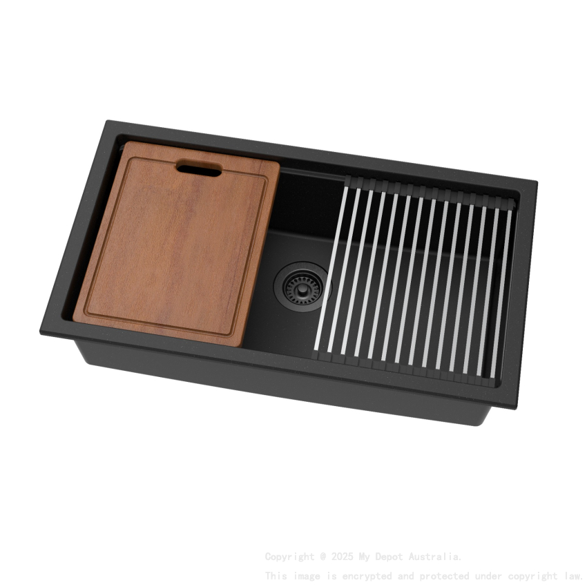 Size:825*470*241mm Bowl Size:760*381*241mm Matte Black Gabrio Granite Sink With Work Station Single Bowl