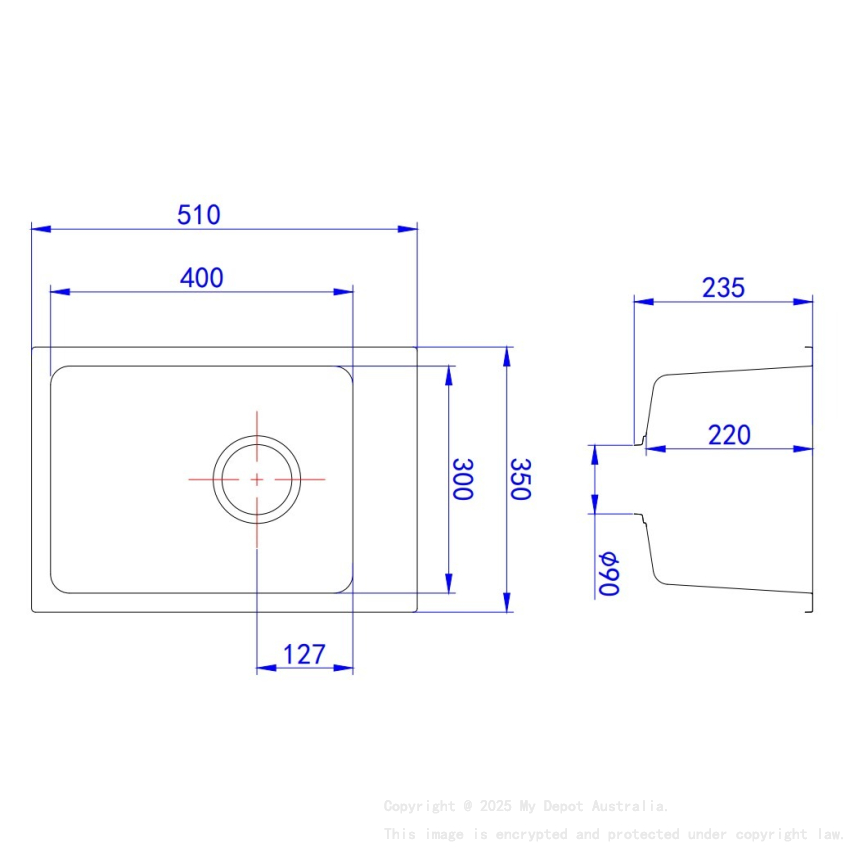 Overall Size:510X350X235mm Bowl Size:400X300X235mm Matte BlackLaufey Granite Laundry/Bar Sink