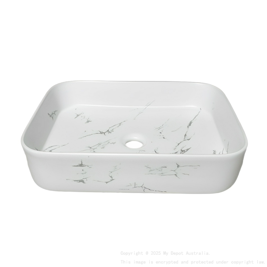 500*370*110mm Matte Marble White Kliff Fine Ceramic Above Counter Basin No Overflow 32mm Waste