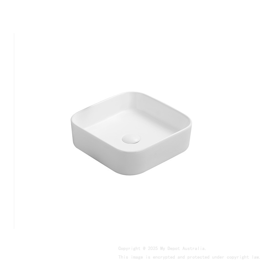 370*370*113mm Gloss White Kliff Fine Ceramic Above Counter Basin No Overflow 32mm Waste