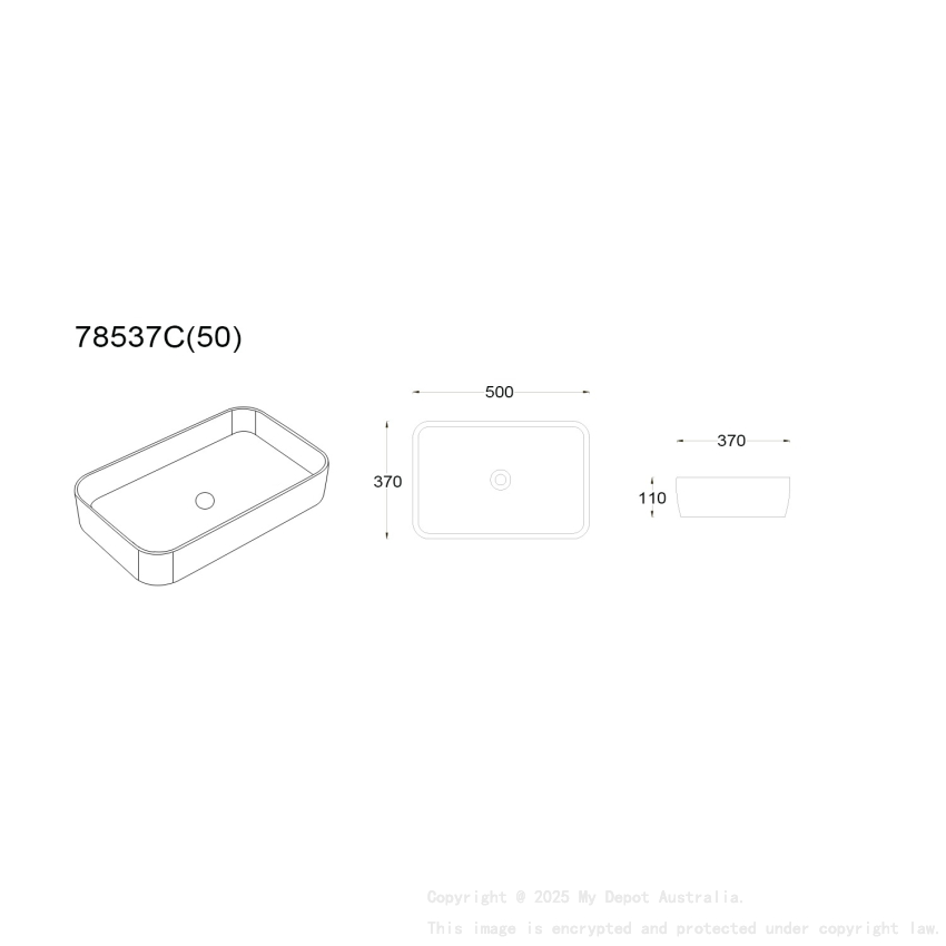 500*370*110mm Matte Black Kliff Fine Ceramic Above Counter Basin No Overflow 32mm Waste