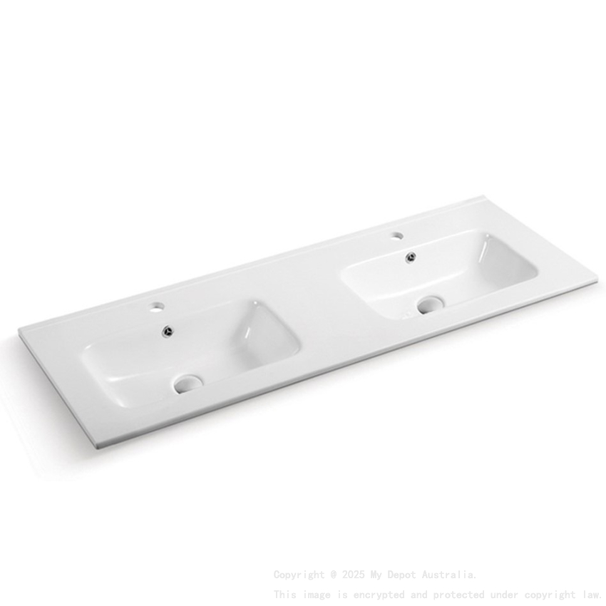 1210*460*175mm Gloss White Kliff Fine Ceramic Counter Top Double Bowl