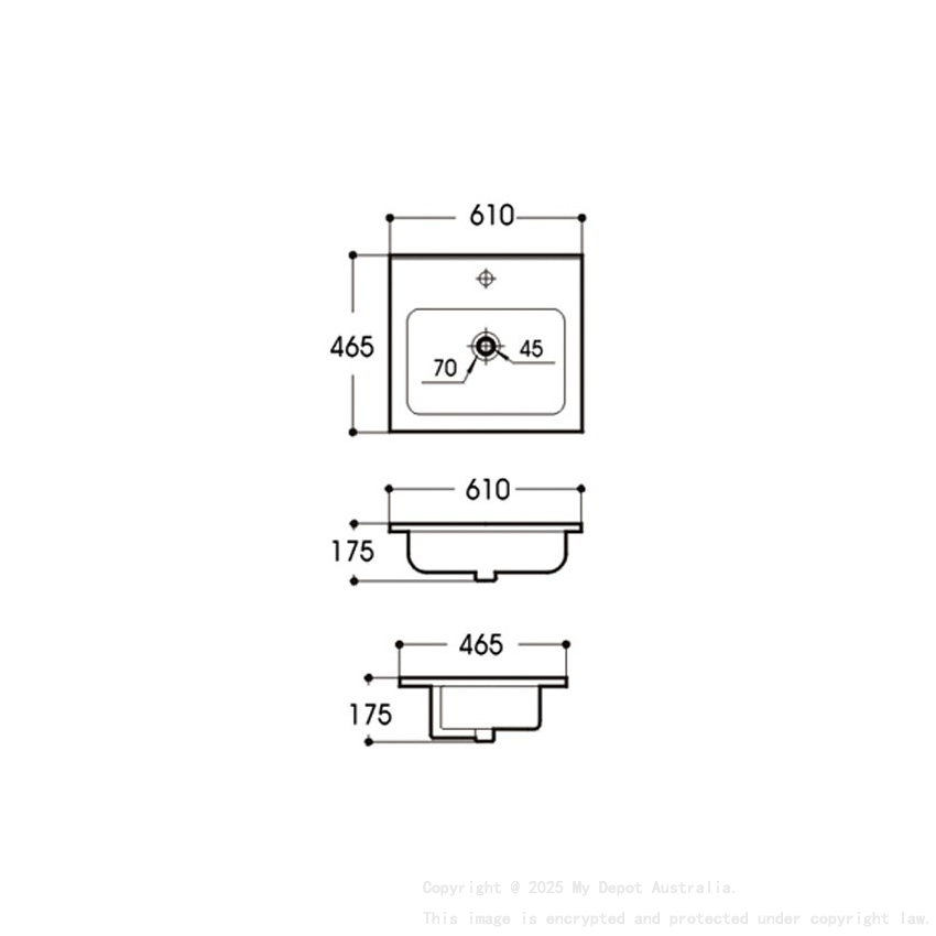 610*460*175mmmm Gloss White Kliff Fine Ceramic Counter Top