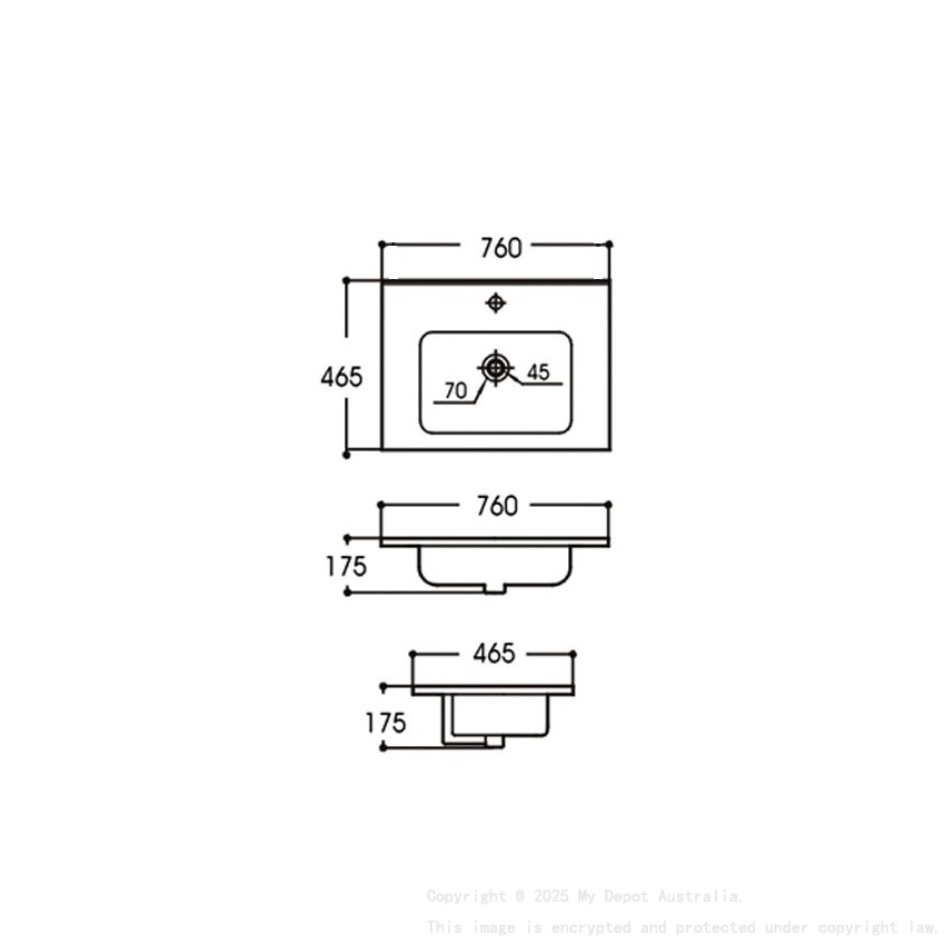760*460*175mm Gloss White Kliff Fine Ceramic Counter Top