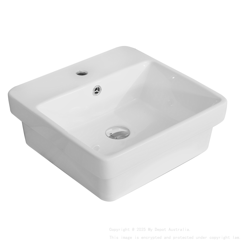 415*415*155mm Gloss White Kliff Fine Ceramic Insert Basin Tap Hole Overflow 32mm Waste