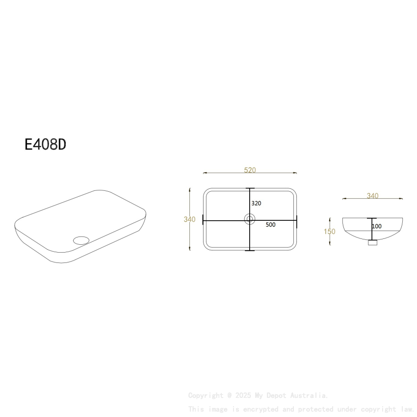 520*340*150mm Matt Black Kliff Fine Ceramic Insert Basin No Oerflow